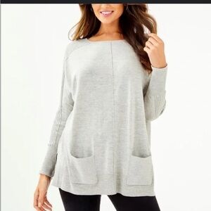 Lilly Pulitzer Joslyn Light Gray Oversized Tunic Sweater Pockets M